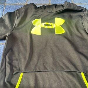 Youth XL black and neon green under armour hooded sweatshirt